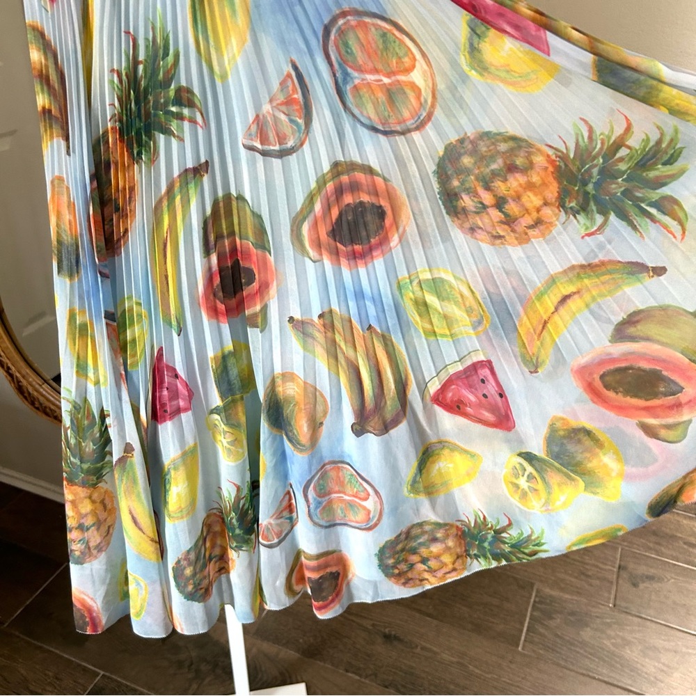 Aritzia Light Blue Fruit Print A-Line Skirt - Picture 3 of 7